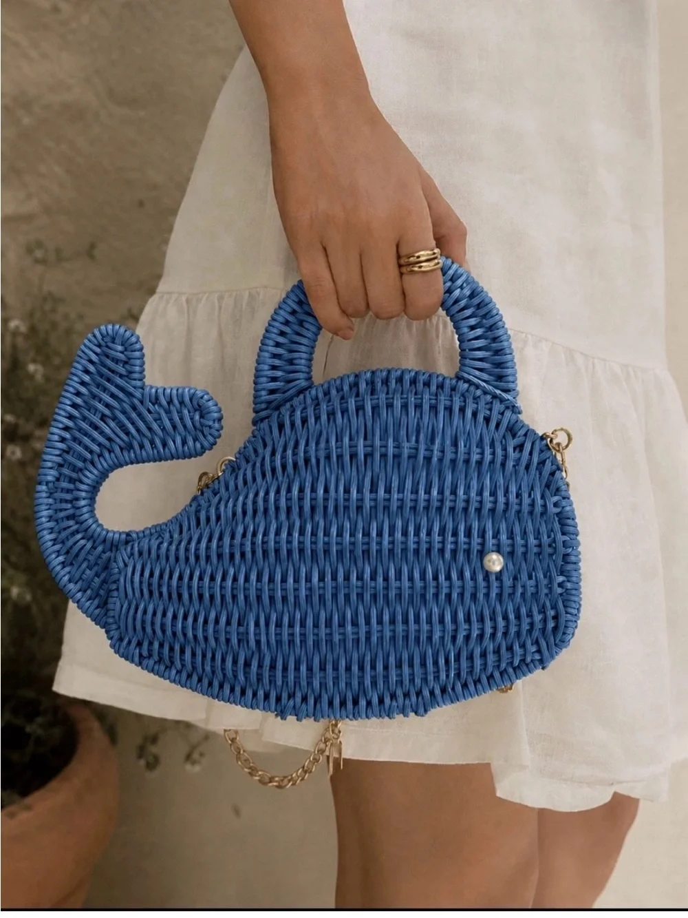 NWT ~ Tommy Bahama Viral Blue Whale Wicker Bag